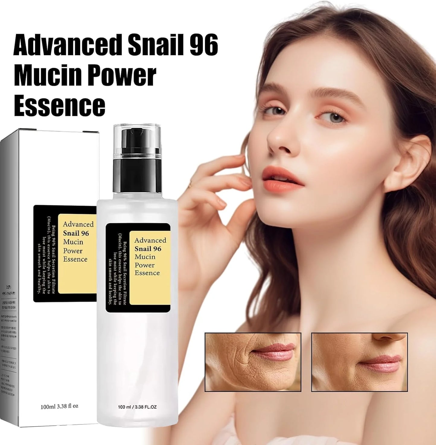 Snail Mucin Peptide Essence, Hyaluronsyraserum för hudreparation, Lättar på rynkor och mörka fläckar, Återfuktande och hydratiserande ansiktskräm.