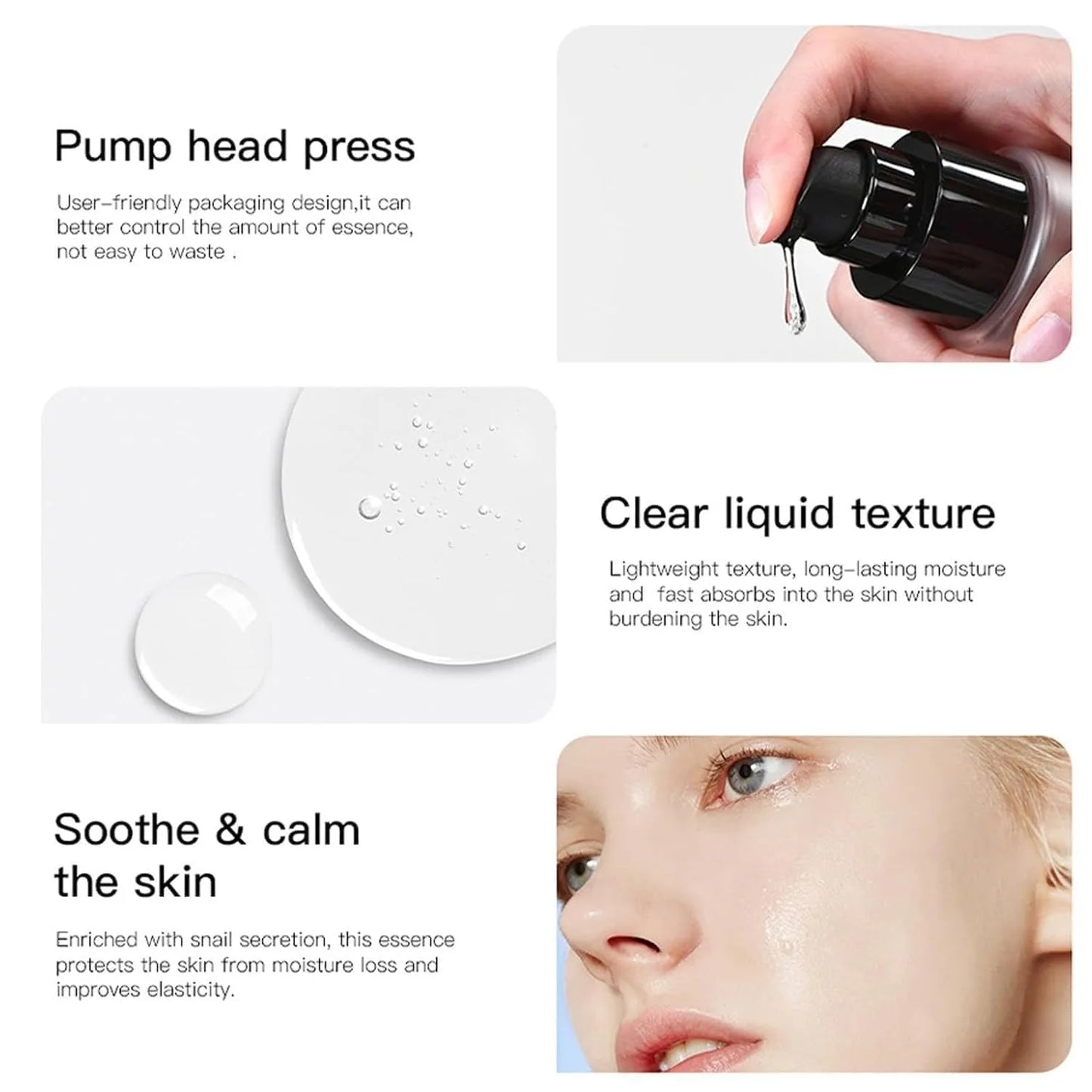 Snail Mucin Peptide Essence, Hyaluronsyraserum för hudreparation, Lättar på rynkor och mörka fläckar, Återfuktande och hydratiserande ansiktskräm.